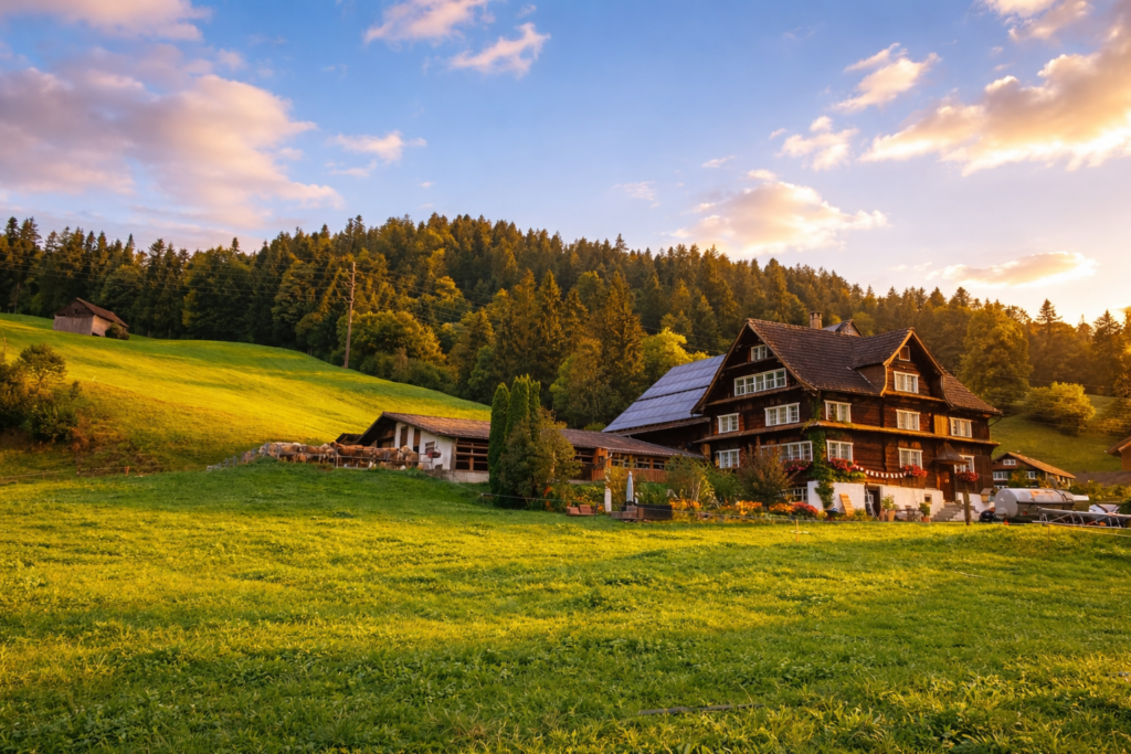 goldene Abendstimmung Haus und Hof
