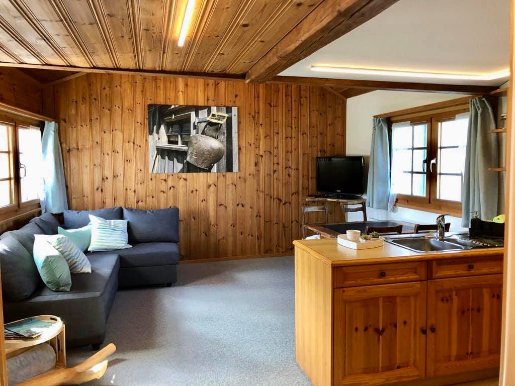 Wohnzimmer mit Blick zum Sofa und Fernseher
